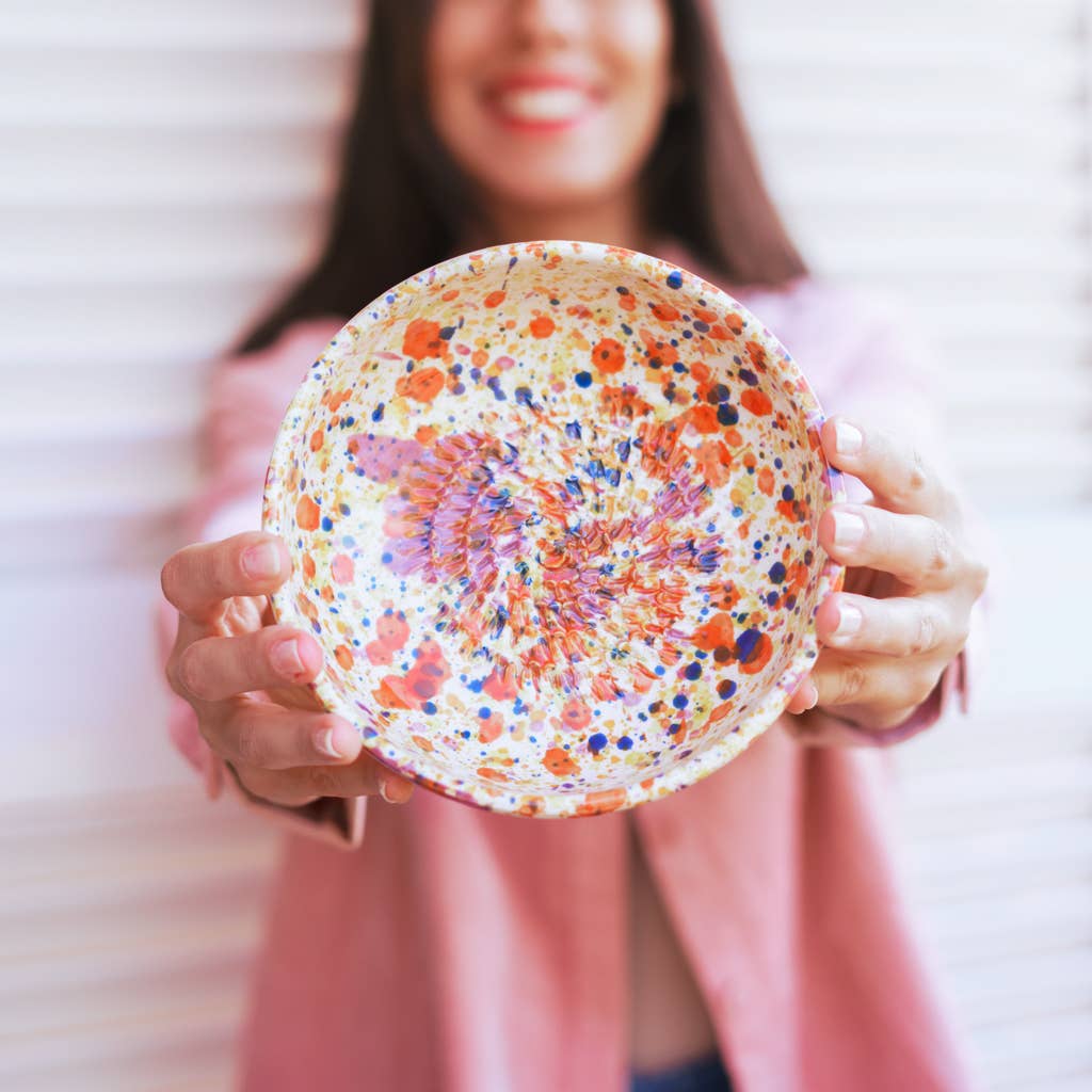 Håndlavet keramisk tallerkenriver/flerfarvet